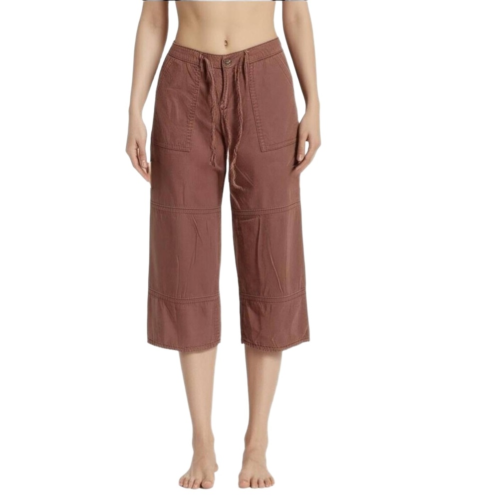 AMERICAN EAGLE Womens Wide Leg Capri Size 10 Medium Brown Drawstring Pants‎